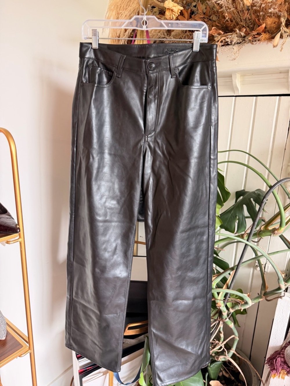 rag & bone Black Faux Leather Straight-Leg Jeans